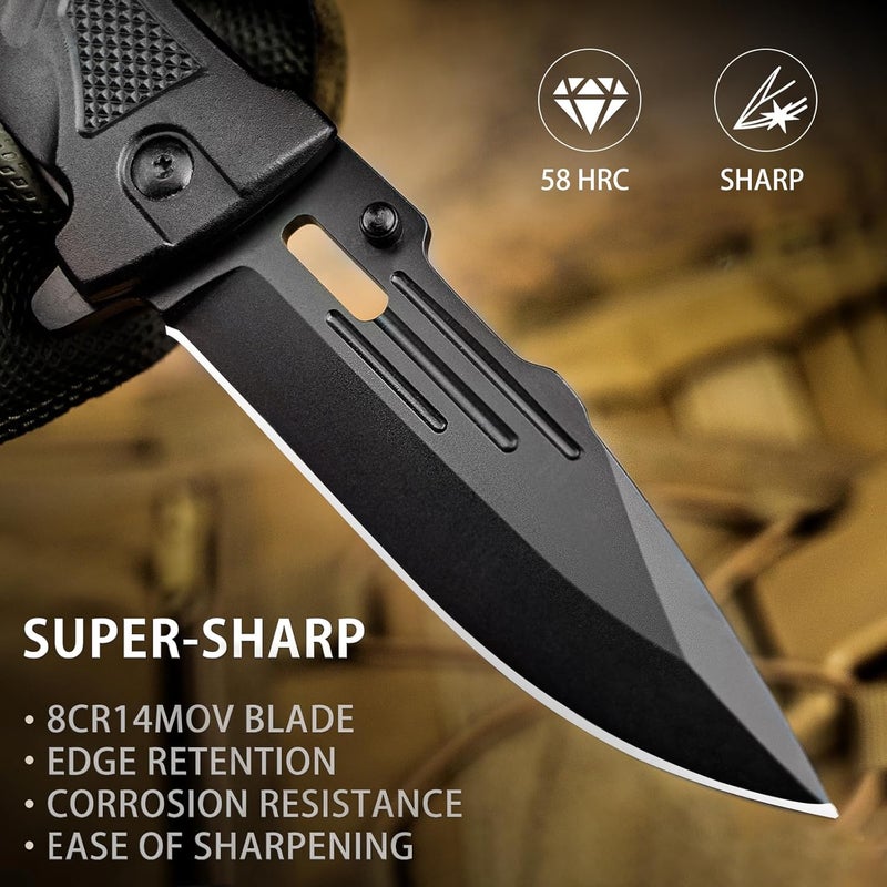 NedFoss Pocket Folding Knife DA75 Mini, 3 in 1 Pocket Knife for Men, 2.95 Inch Survival Knife with Liner-Lock Belt Clip, Seat Belt Cutter, Glass Breaker, Hunting knife for Camping Hiking - Image 3